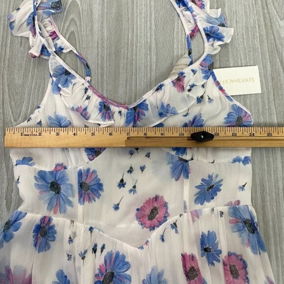 LoveShackFancy Junia Maxi Floral Ruffle Slit V Neck Dress Deep Cotton Candy 6 - Picture 13 of 14